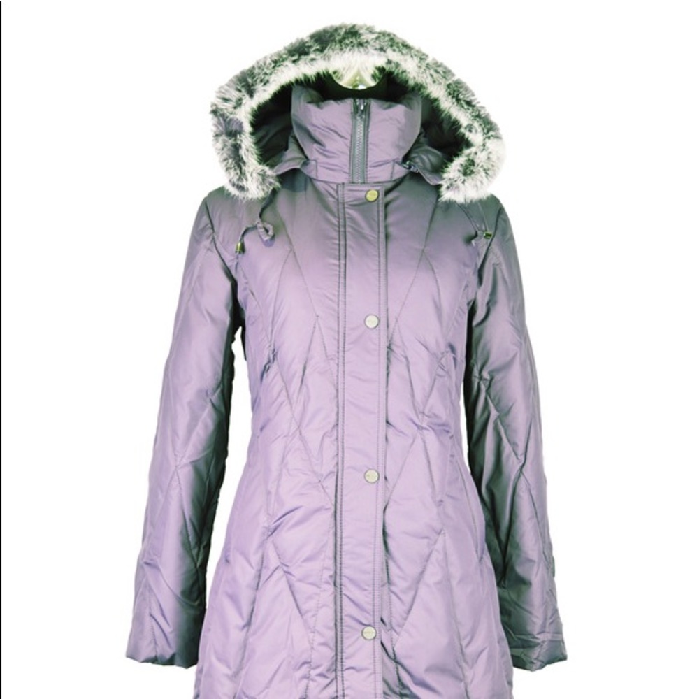 Purple Light-weight Down Coat with Real Fur Trimmed Hood Size XS IGLU Canada